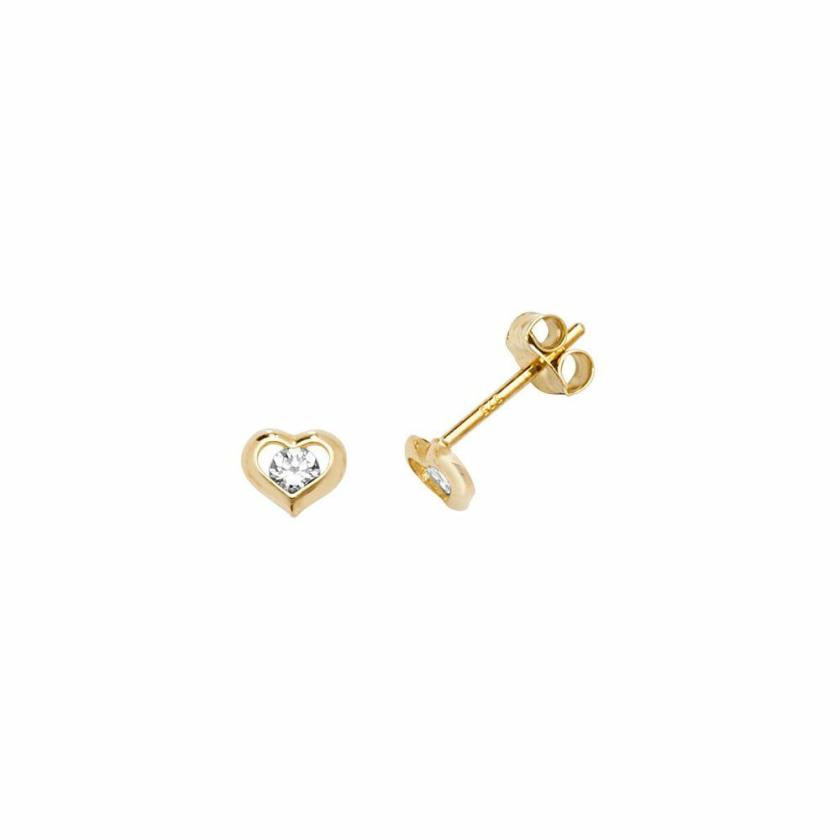 Earrings | Womens 9ct Yellow Gold Stone Set Heart Studs 9ct Yellow Gold Earrings