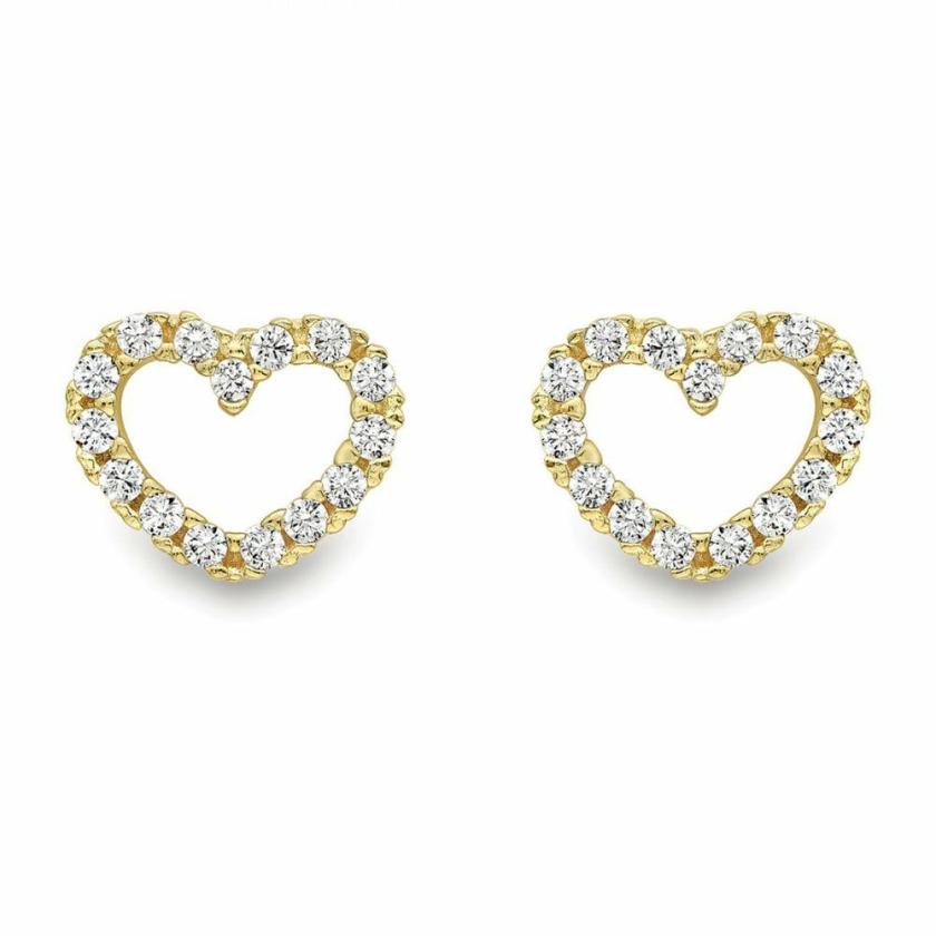 Earrings | Womens 9ct Yellow Gold Stone Set Open Heart Studs 9ct Yellow Gold Earrings