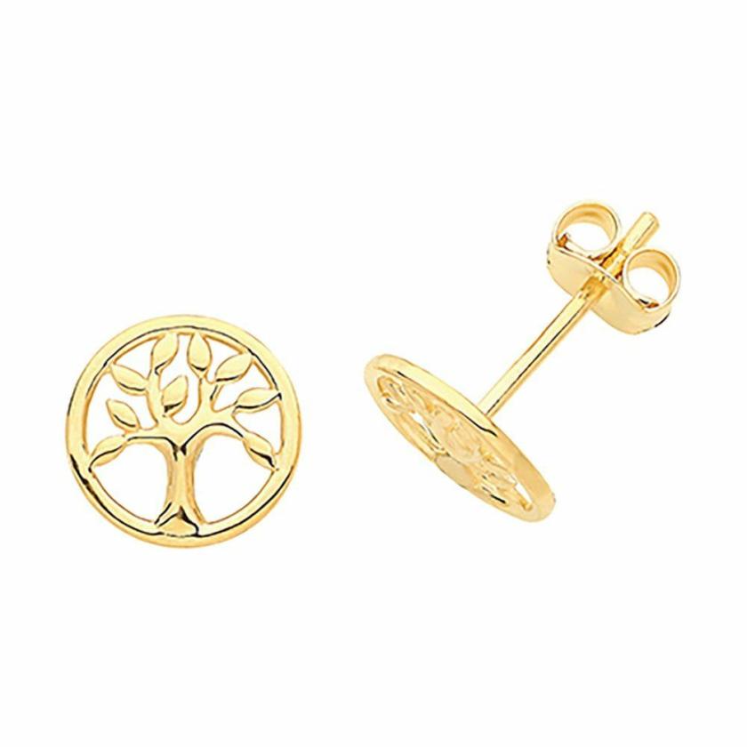 Earrings | Womens 9ct Yellow Gold Tree of Life Earring Studs 9ct Yellow Gold Earrings