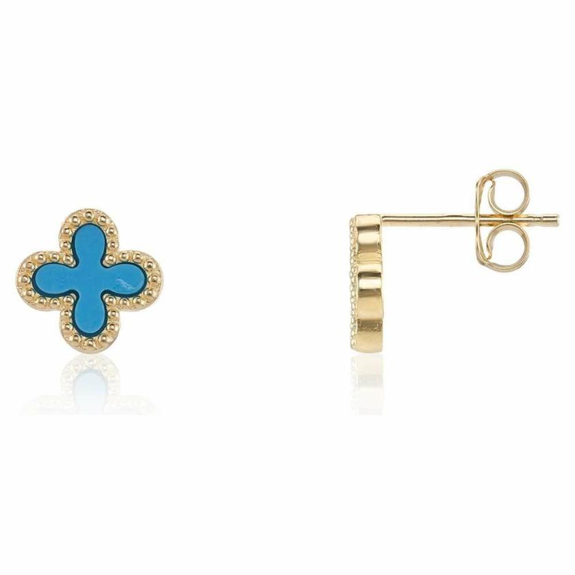 Earrings | Womens 9ct Yellow Gold Turquoise Flower Earrings 9ct Yellow Gold Earrings