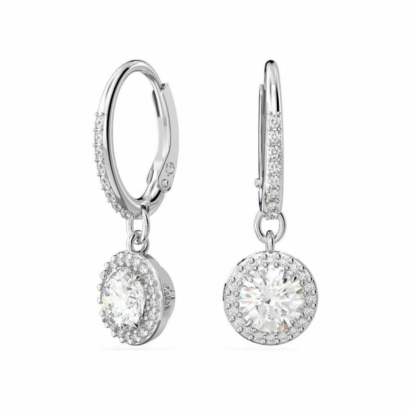 Earrings | Womens Constella Round Cut Rhodium Plated Drop Hoop Earrings Crystal Jewellery Earrings