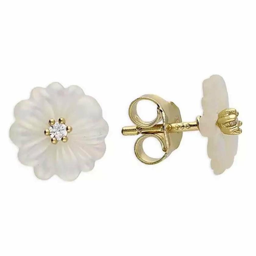 Earrings | Womens Gold Plated Mother of Pearl Flower Earrings Earrings Earrings