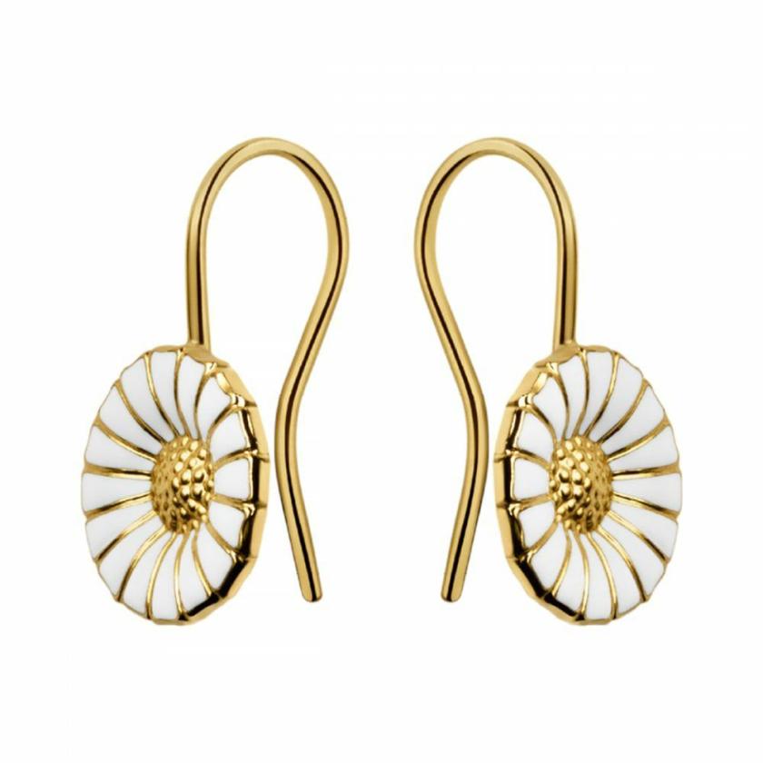 Earrings | Womens Ladies 18ct Gold Plated Daisy Earring Drops 18ct Yellow Gold Earrings