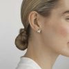 Earrings | Womens Ladies Silver & 18ct Gold Curve Earrings 18ct Yellow Gold Earrings