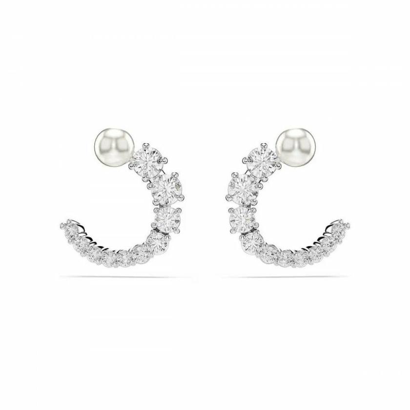 Earrings | Womens Matrix Crystal Pearl Round Cut Rhodium Plated Hoop Earrings Earrings Earrings