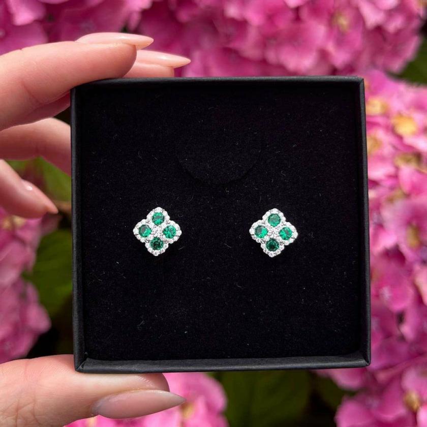 Earrings | Womens Silver & Green Stone Flower Earring Studs Earrings Earrings