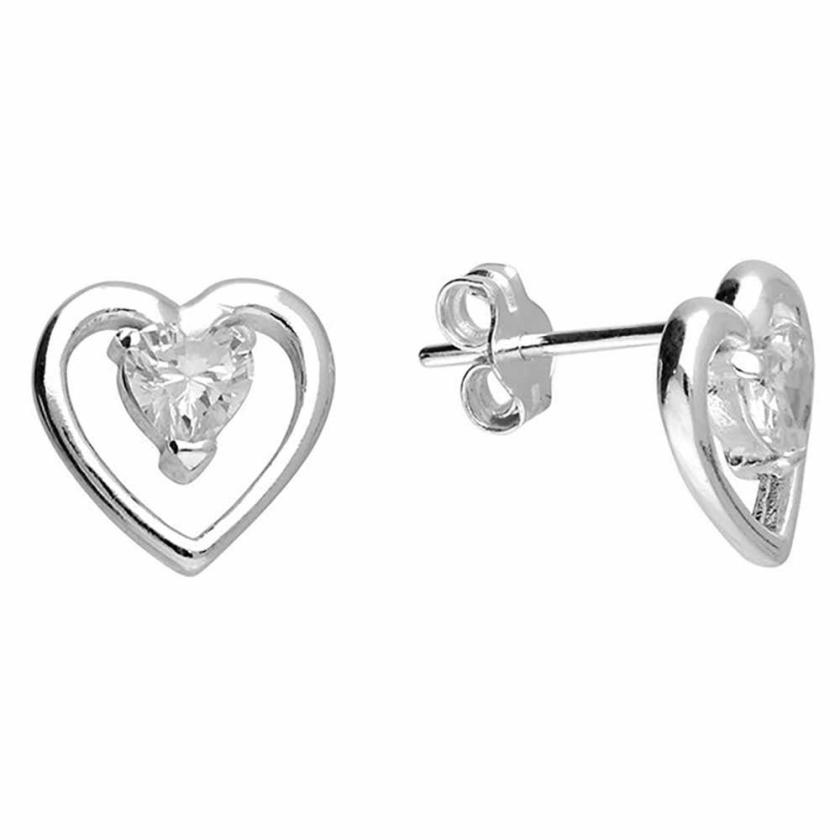 Earrings | Womens Silver Open Heart with Stone Heart Earrings Earrings Earrings