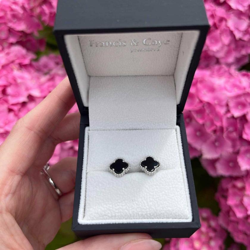 Earrings | Womens Sterling Silver & Black Onyx Flower Earrings Earrings Earrings