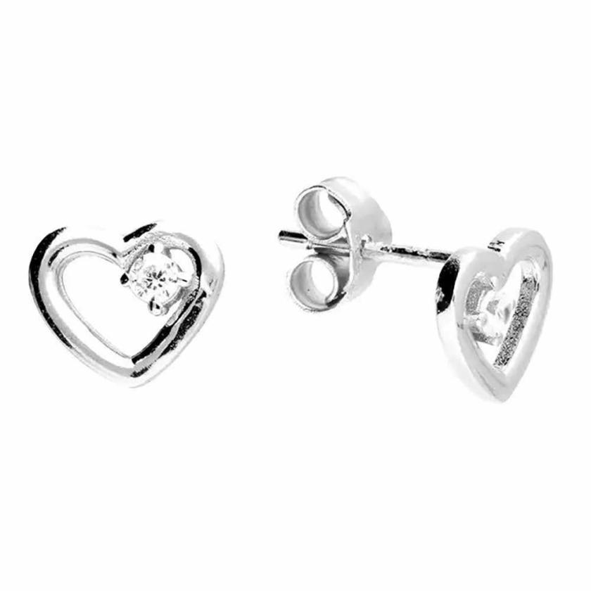 Earrings | Womens Sterling Silver Single Stone Open Heart Earrings Earrings Earrings