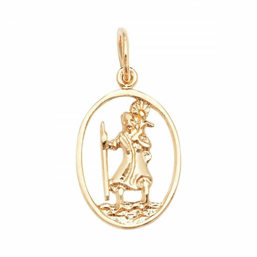 Necklaces & Pendants | Mens 9ct Gold (1.5cm) Cut Out Oval St Christopher Pendant 9ct Yellow Gold Mens