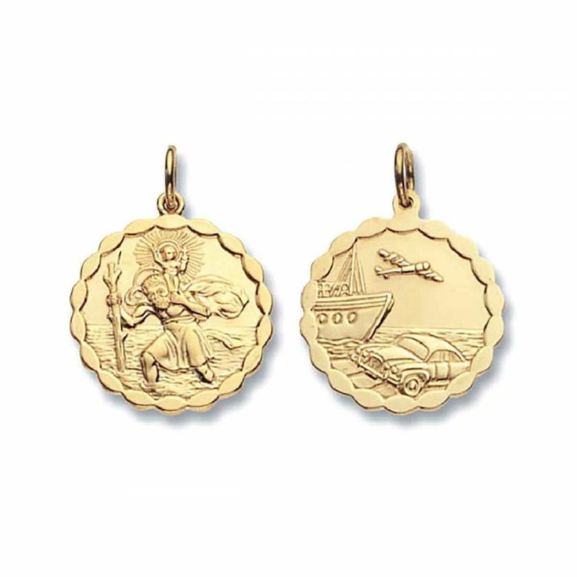 Necklaces & Pendants | Mens 9ct Gold (2.5cm) Double Sided Fancy Edge St Christopher Pendant 9ct Yellow Gold Mens