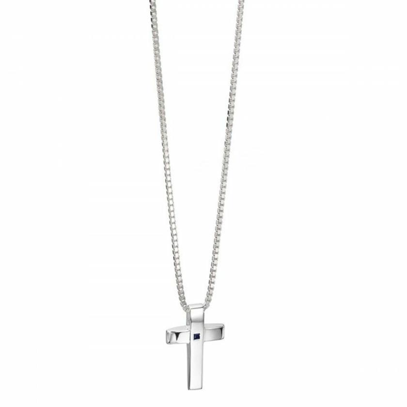 Necklaces & Pendants | Mens Silver Cross Pendant with Sapphire Detail Jewellery Type Mens