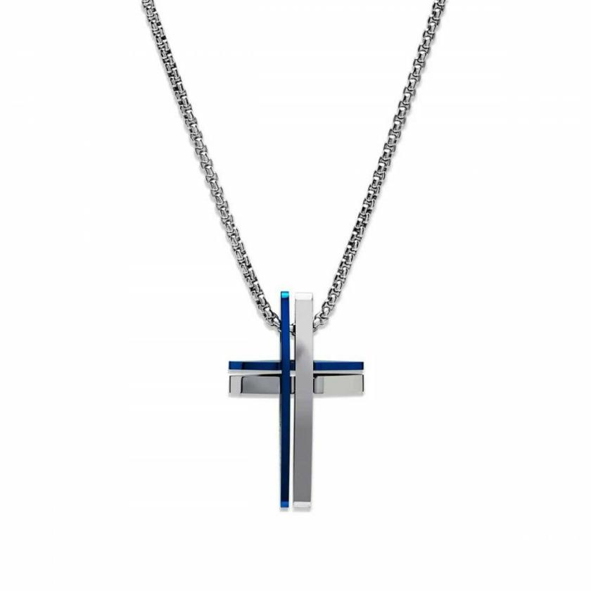 Necklaces & Pendants | Mens Stainless Steel Blue IP Plated Cross Chain Necklace Jewellery Type Mens