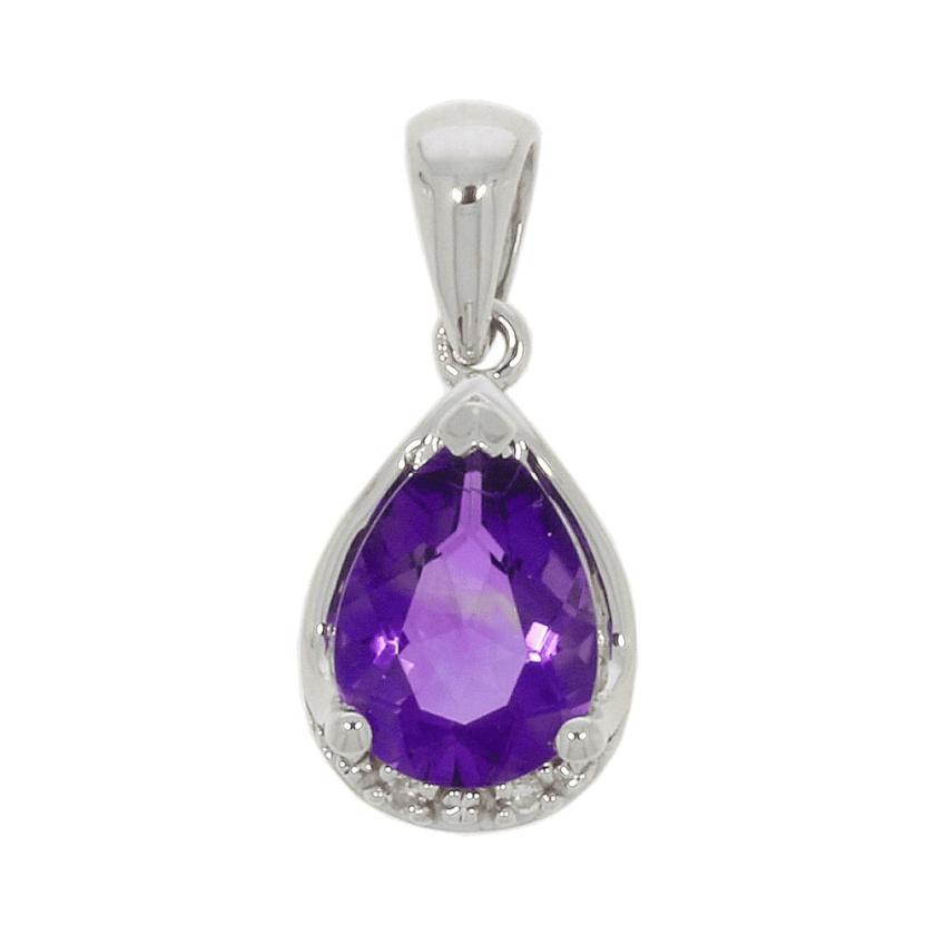 Necklaces & Pendants | Womens 9ct White Gold Amethyst and Diamond Pear Pendant 9ct White Gold Necklaces & Pendants