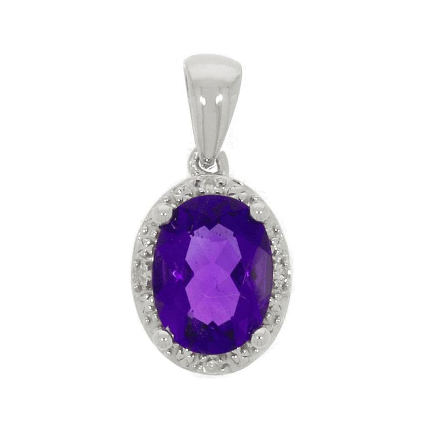 Necklaces & Pendants | Womens 9ct White Gold Amethyst and Diamond Pendant 9ct White Gold Necklaces & Pendants