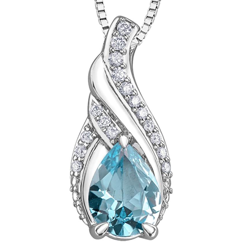 Necklaces & Pendants | Womens 9ct White Gold Blue Topaz and Diamond Necklace 9ct White Gold Necklaces & Pendants