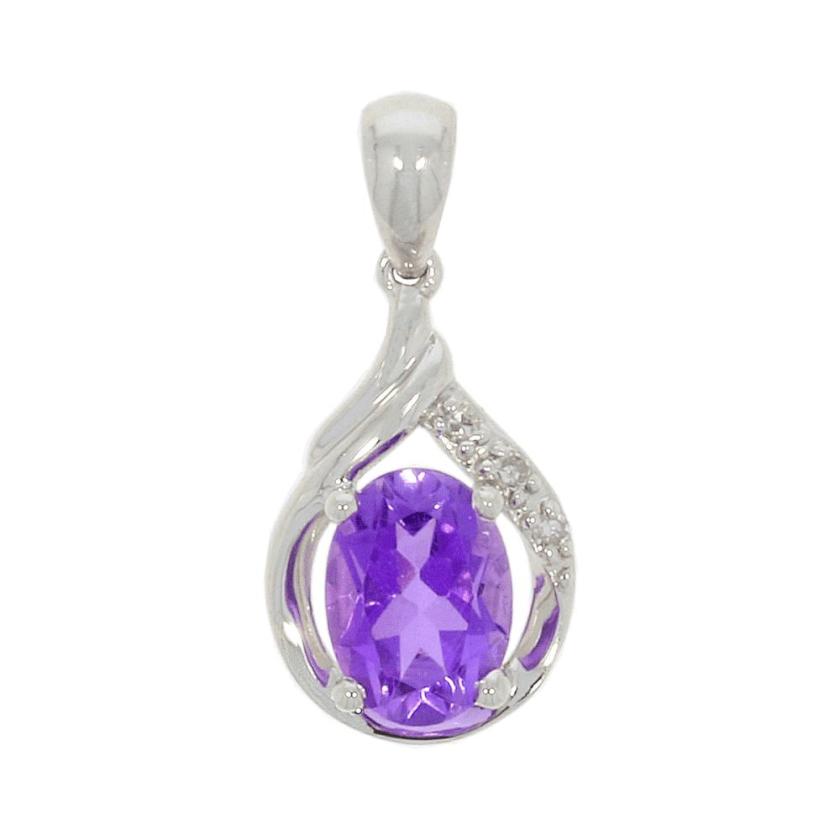 Necklaces & Pendants | Womens 9ct White Gold Diamond and Amethyst Pendant 9ct White Gold Necklaces & Pendants