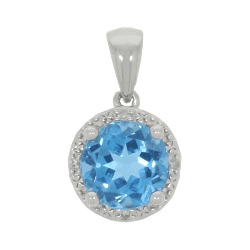 Necklaces & Pendants | Womens 9ct White Gold Diamond and Blue Topaz Halo Pendant 9ct White Gold Necklaces & Pendants