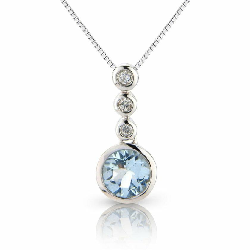 Necklaces & Pendants | Womens 9ct White Gold Diamond & Aquamarine Drop Necklace 9ct White Gold Necklaces & Pendants