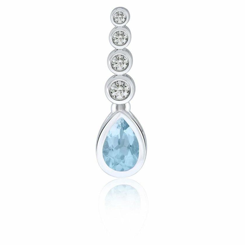 Necklaces & Pendants | Womens 9ct White Gold Diamond & Aquamarine Drop Pendant 9ct White Gold Necklaces & Pendants