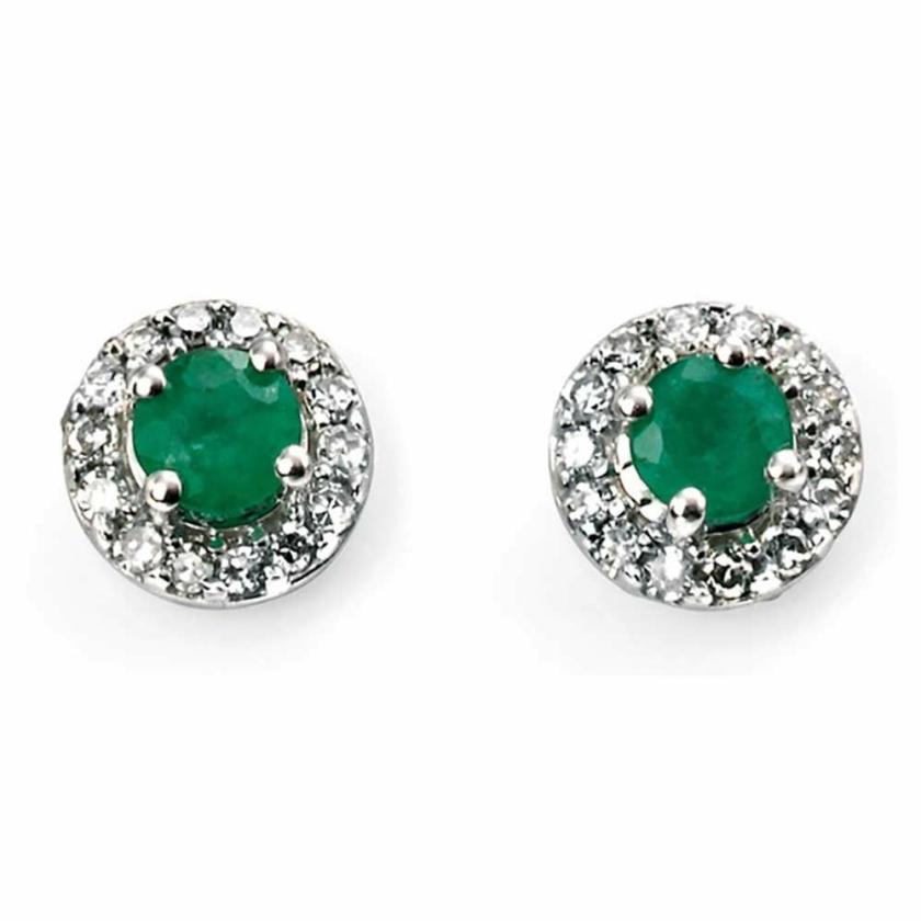 Necklaces & Pendants | Womens 9ct White Gold Diamond Emerald Earring Studs 9ct White Gold Necklaces & Pendants