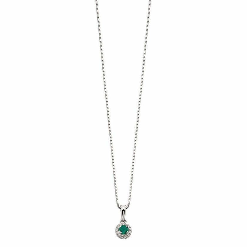 Necklaces & Pendants | Womens 9ct White Gold Diamond & Emerald Necklace 9ct White Gold Necklaces & Pendants