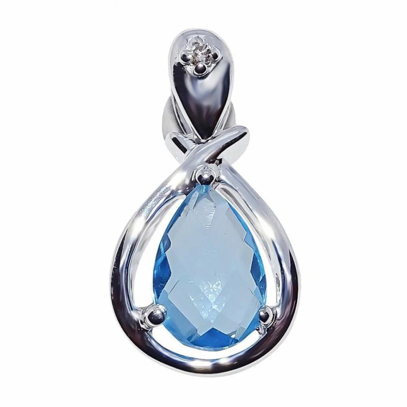 Necklaces & Pendants | Womens 9ct White Gold Diamond & Pear Blue Topaz Pendant 9ct White Gold Necklaces & Pendants