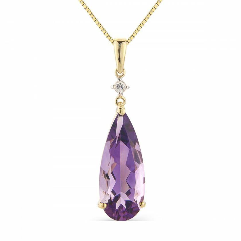 Necklaces & Pendants | Womens 9ct Yellow Gold Amethyst & Diamond Pendant Necklace 9ct Yellow Gold Necklaces & Pendants