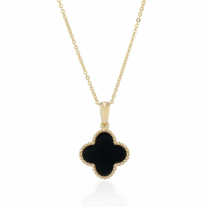 Necklaces & Pendants | Womens 9ct Yellow Gold Black Onyx Flower Necklace 9ct Yellow Gold Necklaces & Pendants