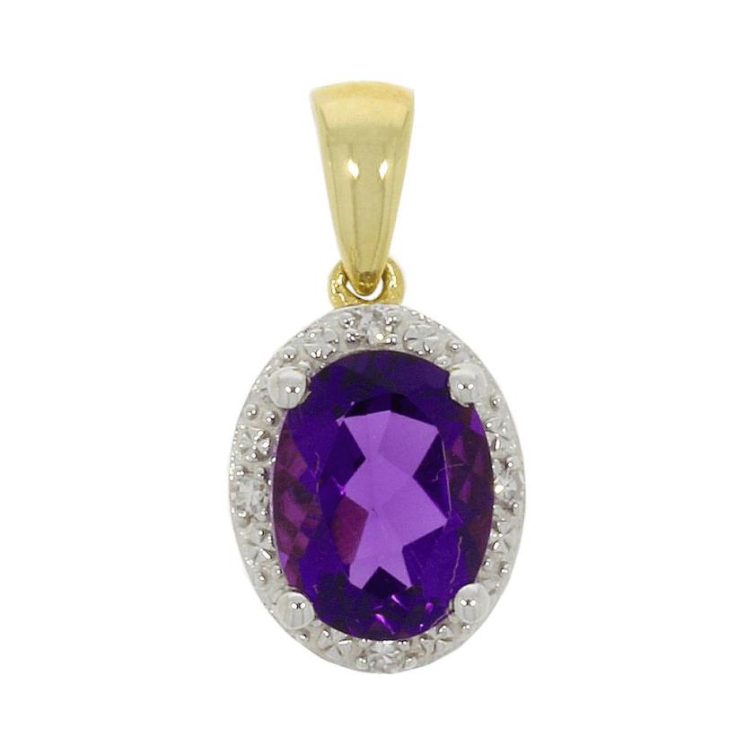 Necklaces & Pendants | Womens 9ct Yellow Gold Diamond and Amethyst Pendant 9ct Yellow Gold Necklaces & Pendants