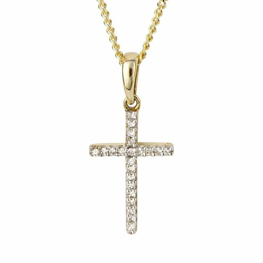 Necklaces & Pendants | Womens 9ct Yellow Gold & Diamond Cross Necklace 9ct Yellow Gold Necklaces & Pendants