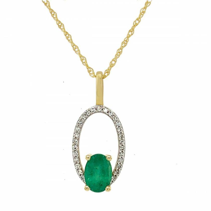 Necklaces & Pendants | Womens 9ct Yellow Gold Diamond & Emerald Halo Pendant Necklace 9ct Yellow Gold Necklaces & Pendants