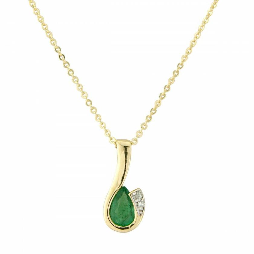 Necklaces & Pendants | Womens 9ct Yellow Gold Emerald & Diamond Curl Pendant Necklace 9ct Yellow Gold Necklaces & Pendants