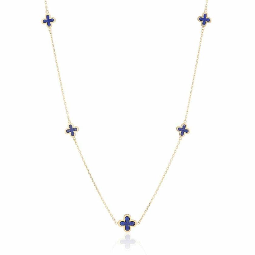 Necklaces & Pendants | Womens 9ct Yellow Gold Lapis 5 Flower Necklace 9ct Yellow Gold Necklaces & Pendants