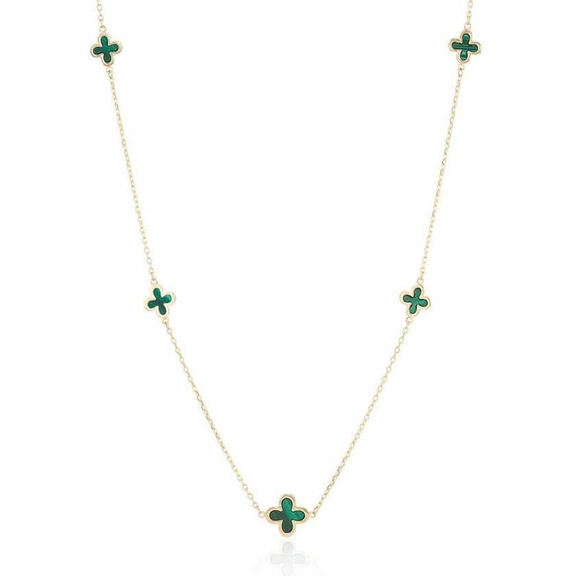 Necklaces & Pendants | Womens 9ct Yellow Gold Malachite 5 Flower Necklace 9ct Yellow Gold Necklaces & Pendants