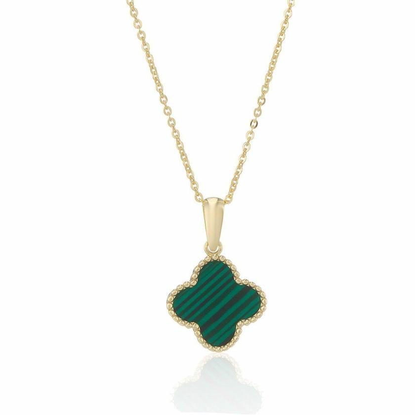 Necklaces & Pendants | Womens 9ct Yellow Gold Malachite Flower Necklace 9ct Yellow Gold Necklaces & Pendants