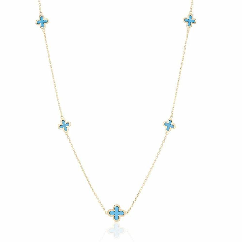 Necklaces & Pendants | Womens 9ct Yellow Gold Turquoise 5 Flower Necklace 9ct Yellow Gold Necklaces & Pendants