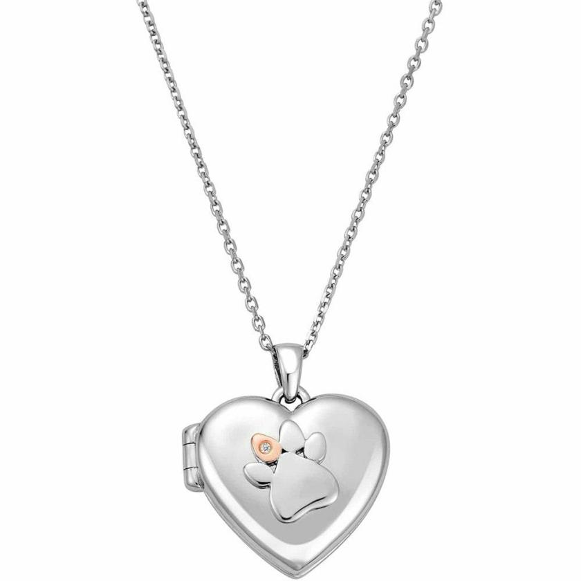 Necklaces & Pendants | Womens Paw Prints on My Heart Silver Locket 9ct Rose Gold Necklaces & Pendants