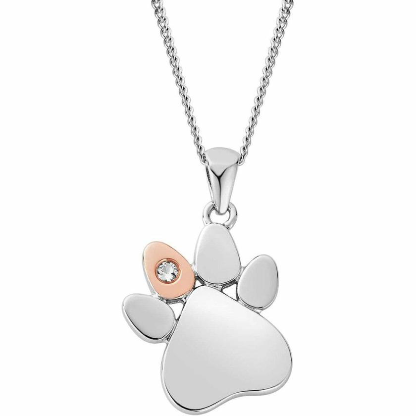 Necklaces & Pendants | Womens Paw Prints on My Heart Silver Necklace 9ct Rose Gold Necklaces & Pendants