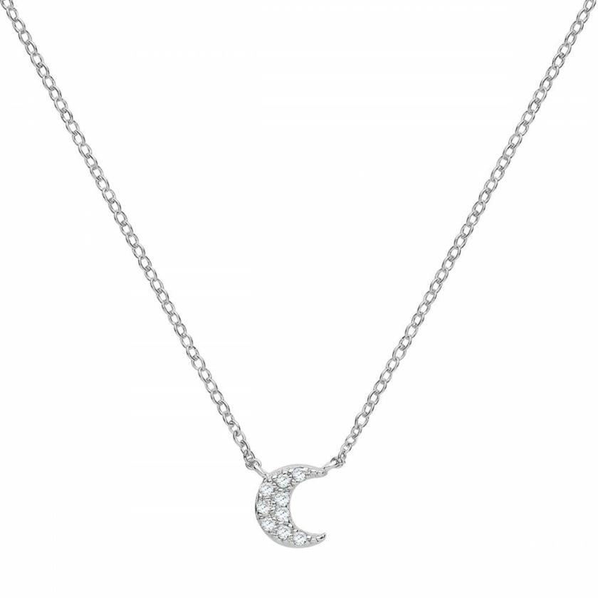 Necklaces & Pendants | Womens Silver Stone Set Mini Moon Necklace Jewellery Type Necklaces & Pendants