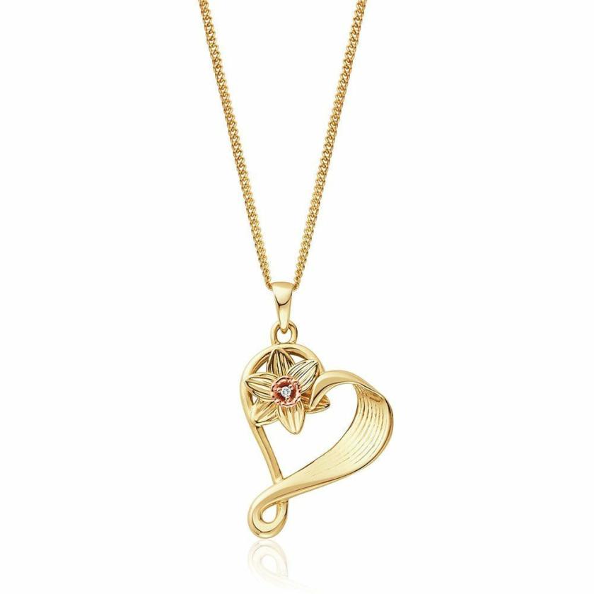 Necklaces & Pendants | Womens St Davids Daffodil Heart Diamond Necklace 9ct Yellow Gold Necklaces & Pendants