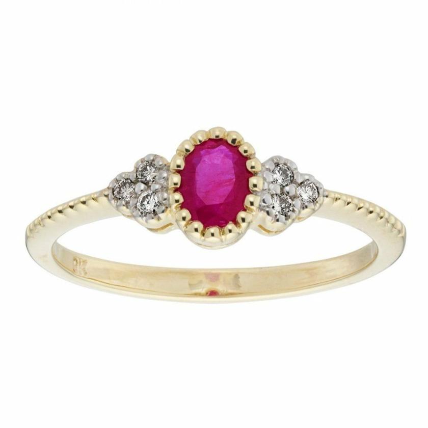 Rings | 9ct Yellow Gold Diamond & Ruby Oval Ring 9ct Yellow Gold Rings