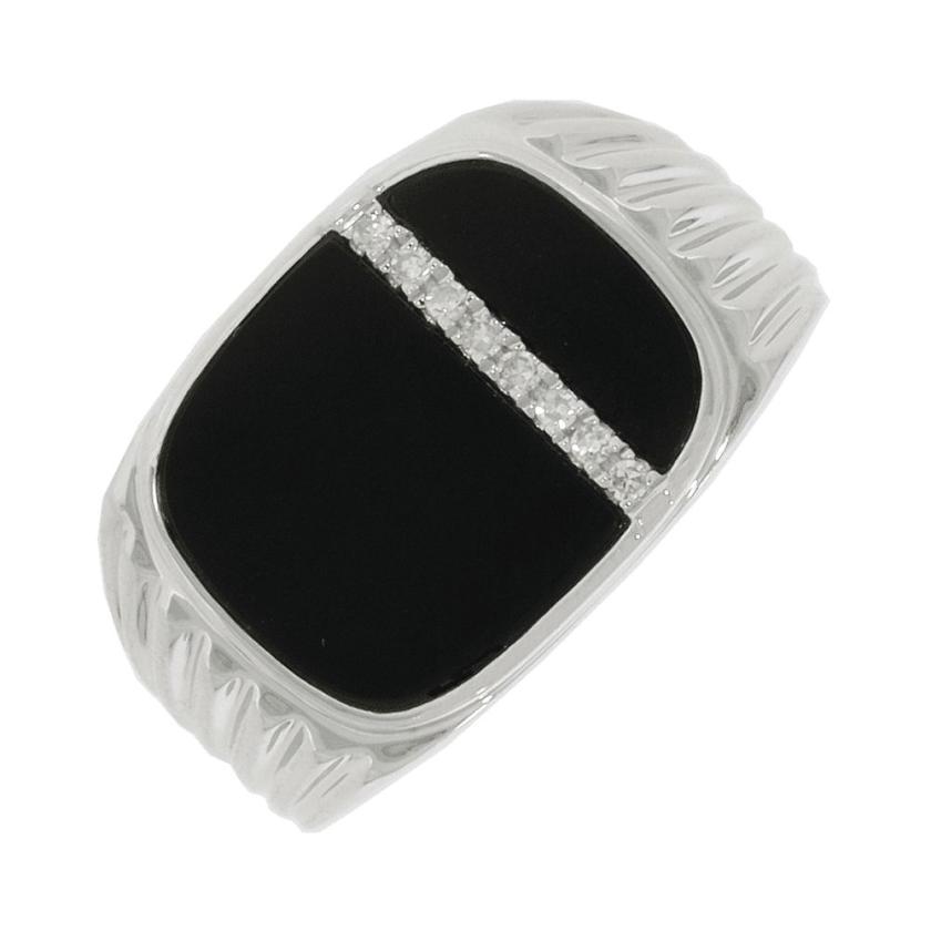 Rings | Mens 9ct White Gold Black Agate & Diamond Signet Ring – Size ‘V’ 9ct White Gold Mens