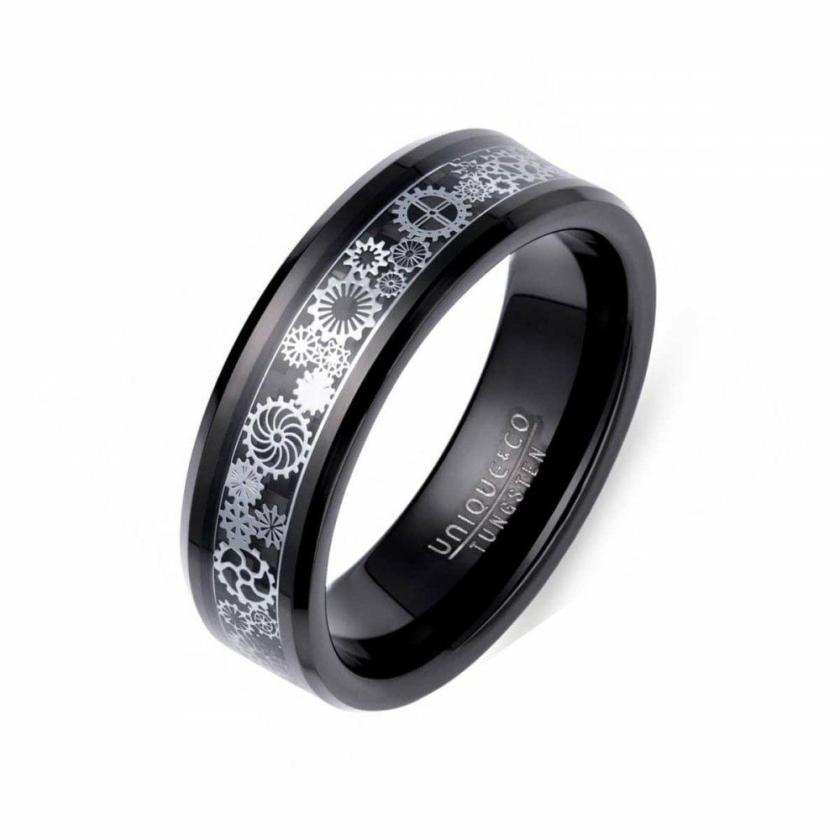 Rings | Mens Black 7mm Cogs & Wheel Design Band Ring Jewellery Type Mens