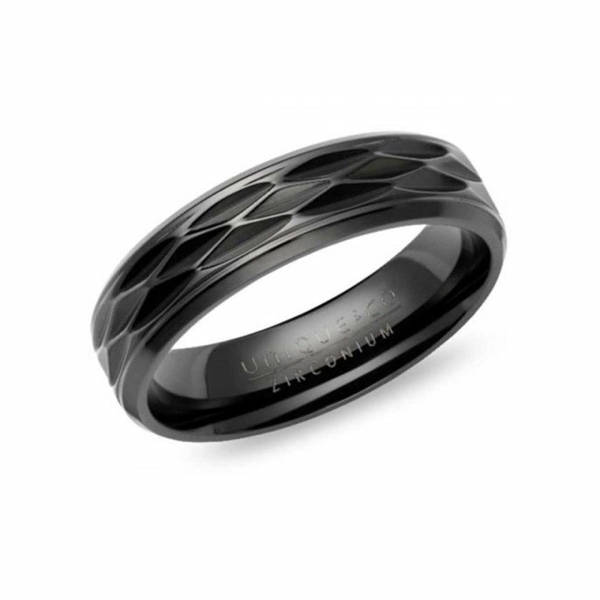 Rings | Mens Black IP Plated Zirconium 7mm Patterned Ring Jewellery Type Mens