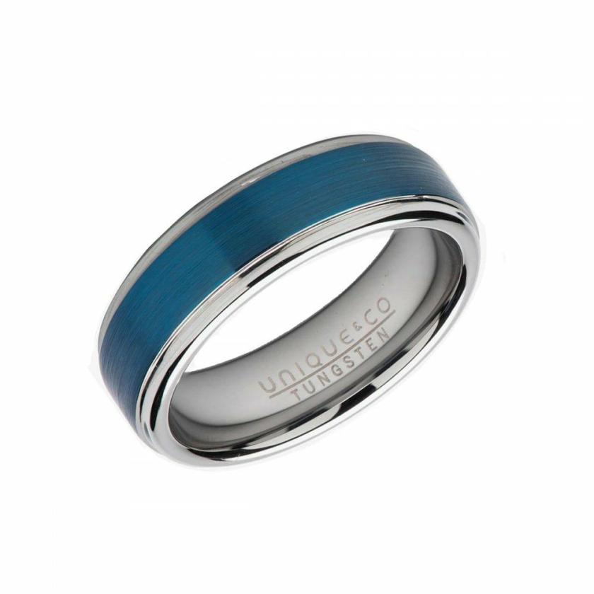 Rings | Mens Blue IP Plated Inlay 7mm Tungsten Band Ring Jewellery Type Mens