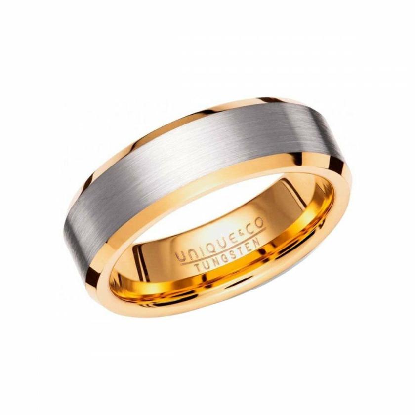 Rings | Mens Gents Gold Plated Brushed Silver Inlay Band Ring Jewellery Type Mens