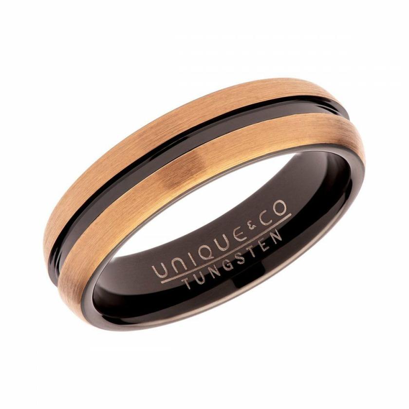 Rings | Mens Rose Gold Plated and Black Tungsten 6mm Ring Jewellery Type Mens