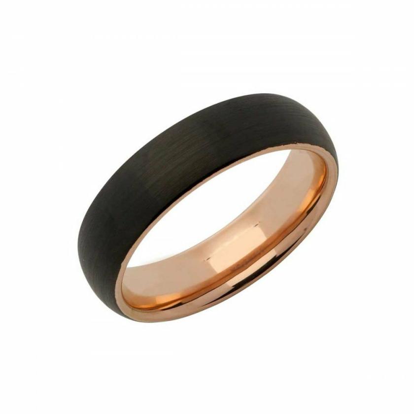 Rings | Mens Rose Gold Plated Black Tungsten 6mm Ring Jewellery Type Mens