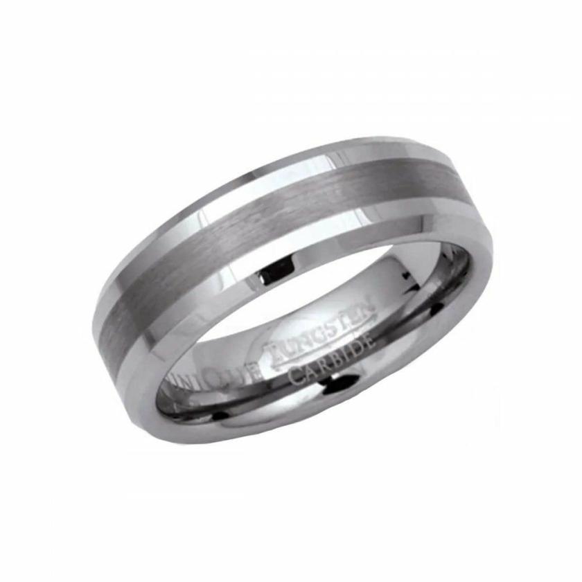 Rings | Mens Tungsten Bevelled Edge 7mm Band Ring Jewellery Type Mens